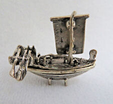 Miniature European 800 Solid Silver Pirate's Sailing Ship w/ Row Boat Figurine picture