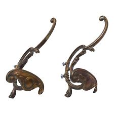 Antique c1800s Victorian Solid Brass Coat Hooks Reclaimed Architectural Salvage picture