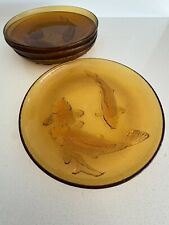Art Deco 1930’s Amber Glass Plates x 4 Collectors Embossed Fish picture