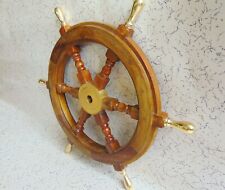 Nautical Wooden Ship Steering Wheel Pirate Decor Wood Brass Fishing Wall Boat picture