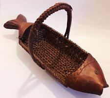 Vintage Splint Woven Country decor Farm Gathering Basket carved fish picture