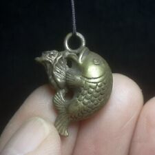 1 inch Old Chinese Bronze Carving Fish Statue  Necklace Pendant Gift Collection picture