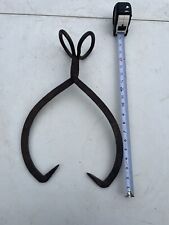Vintage Forged Ice Block Carry Tongs steel primitive old metal hook grabber picture