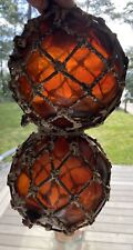 Northwest Glass Co. 1940’s DOUBLE AMBER GLASS FISHING FLOAT BUOY BALL ROPED NET picture