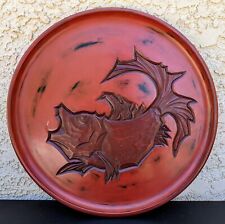 Japanese Kamakura Carving Red Lacquer Plate Coy Fish Tray Signed By Artist picture