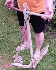 Antique Heavy Folding Cast Iron Sailboat Ship Boat Anchor With Chain 80lbs picture