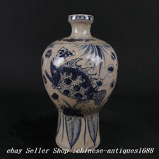 9.4'' Chinese Ancient Blue White Porcelain Fish Pattern Plum Vase Bottle picture