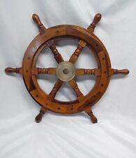 18 Inch Wooden Ship Steering Wheel Wall Boat Brass Fishing Nautical Pirate Decor picture