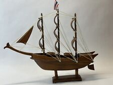 Wooden Model Ship Sail Boat With Wooden Sails 18”L 15”H  Vintage In Great Shape picture