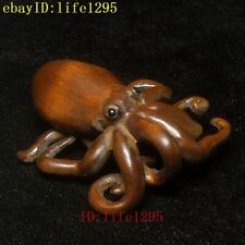 Collectable old Japanese boxwood hand carved octopus fish Figure statue netsuke picture