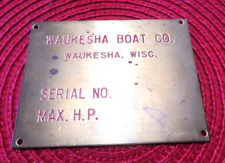 Waukesha Boat Co. Waukesha Boat Co. Original Brass Brass Heavy Nameplate picture