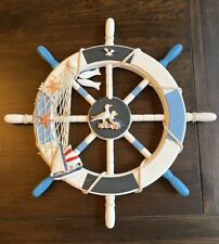  Nautical Beach Wooden Boat Ship Steering Wheel Fishing Net Shell Home 18 in picture