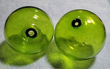 2-Vintage Fishing Net Floats/Buoy Green Blown Glass Ball Bubble Globe 3