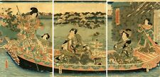 KUNISADA Japanese woodblock print: “PRINCE GENJI ENJOYING A PLEASURE BOAT RIDE” picture