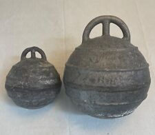 PAIR OF ANTIQUE LARGE AND SMALL METAL (ALUMINUM) FISH FLOATS BUOYS FROM ENGLAND picture