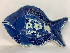 Japanese Fish Shaped Plate Blue & White Sometsuke Deer & Bird Insects in Harmony picture
