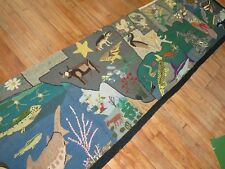 Vintage American Hook Hooked Rug Size 2'11''x11'11'' picture