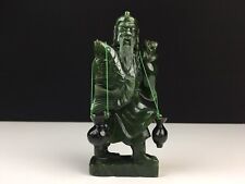 Antique Chinese Spinach Jade Green Carved Fisherman Holding Fish & Water Pails picture