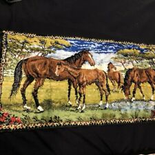 Vintage 60s Velvet Tapestry Horses Grazing at a Spring Stream 19
