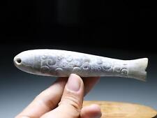 China Folk Collect Antique Shang Dynasty Culture Old Jade Fish Amulet Pendant GF picture