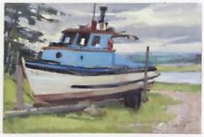LOIS MCFARLAND WASHINGTON ARTIST 20TH CENTURY OIL ON CANVAS PAINTING OF A BOAT picture