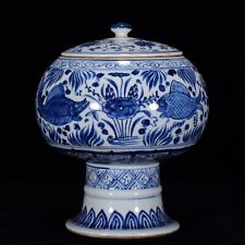 Ming Dynasty blue and white fish algal lid jar picture