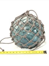 Vintage Large Blue Glass Fishing Net Buoy Float Rope Net Ball 12.5”x11” Nautical picture