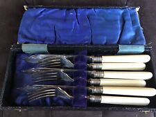 EPNS England Silver Plate Art Deco Fish Knife & Fork Set w/ Bakelite Handles/Box picture