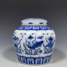 Chinese Blue&White Porcelain Handpainted Exquisite Fish/Grass Pattern Pots 10785 picture