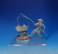 .900 Silver Tea Strainer Figural Man and Fishing Pole w/Net Hanoi Vietnam #3954 picture