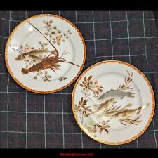 Two Japanese Kutani Yokohama Uekido 上木堂 Porcelain Plates of Fishes and Lobster picture