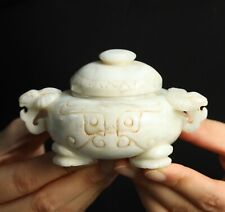 Old natural hetian jade hand-carved statue of dragon and sheep bottle pot #38 picture