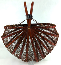 Vintage Japanese Bamboo Fishing Net Basket Folding Purse picture