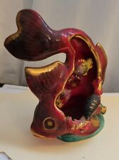 Vallauris fish lamp light vintage mid century Red and Gold accents trompe l'oeil picture