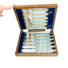 Vintage Retro Antique Walker & Hall Silver Plated 12 Piece Fish Knife Set In Box picture