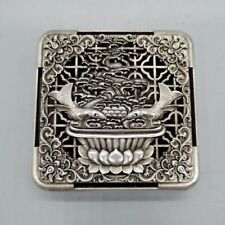 Chinese collection miao silver copper fish lucky lotus flower box pen wash picture
