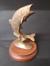 Antique brass leaping jumping fish Salmon Trout statue  ornament Sculpture picture