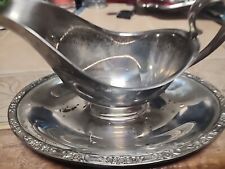 Vintage silver plated handled gravy boat with underplate unmarked picture