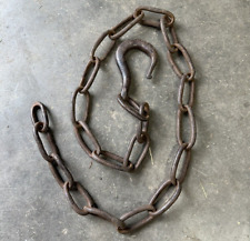 Rare Antique Hand Forged Rustic Iron Log Multipurpose Chain w/ Hook 6.5 ft Long picture