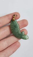 Vintage Green Jade Carved Fish Pendant (reversible) About 1.75 inches long picture