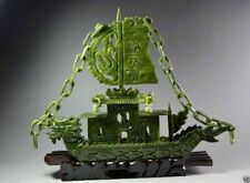Chinese Hand Carved 100% Natural Jade Dragon Incense statue Dragon Boat picture