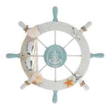 Nautical Beach Wooden Boat Ship Steering Wheel Fishing Net Shell Home Wall Decor picture