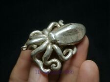 Old China Tibet Silver Carving Octopus Fish Statue Amulet Necklace Pendant Gift picture