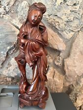 Chinese Carved Rosewood Kwan-Yin Guanyin Standing On Fish 8 Inches picture