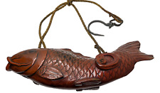 Antique Japanese Meiji Jizai Kagi Carved Koi Fish With Metal Hook picture