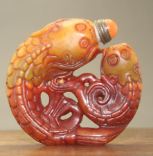 Chinese Master Hand-carved FISH Old Jade Snuff Bottle  Statue J029 picture