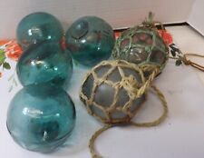 Japanese Glass Ball Fishing Floats lot 6 Netting 3.5 Auth Japan Buoy Wake Island picture