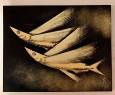 Signed Japanese Mid-Century Gilt Lacquer Panel Flying Fish Takashimaya Label picture