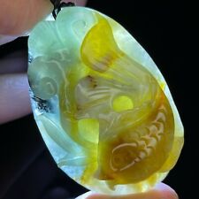100% Natural Hollow Hand-carved Jade Pendant Jadeite Necklace Statue fish 007 picture