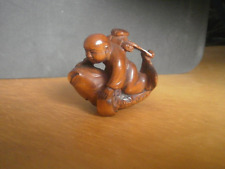 2b. Hand Carved wood netsuke boy rides on big fish Collectable boxwood figure picture